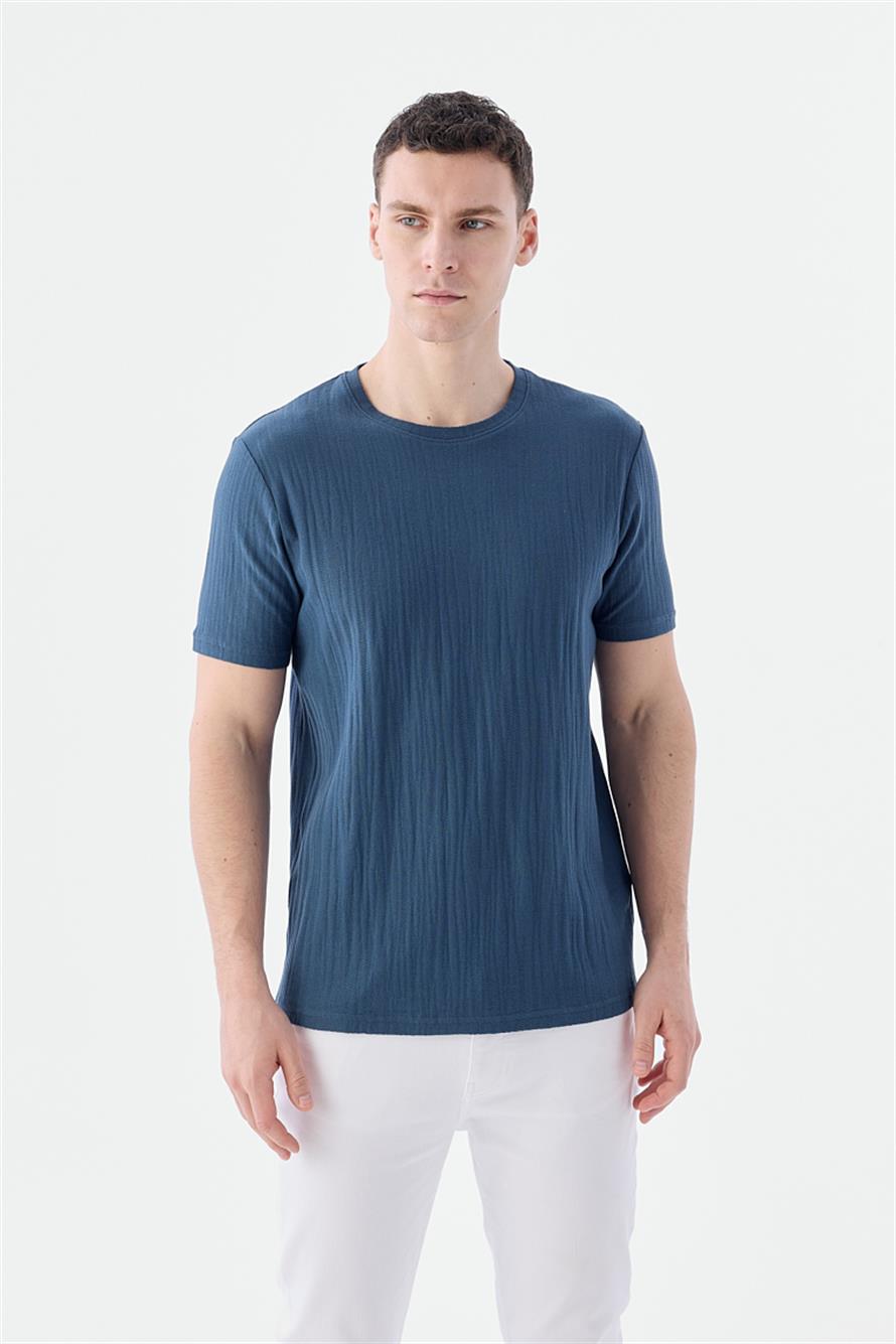 Navy Slim Fit Round Collar T Shirt