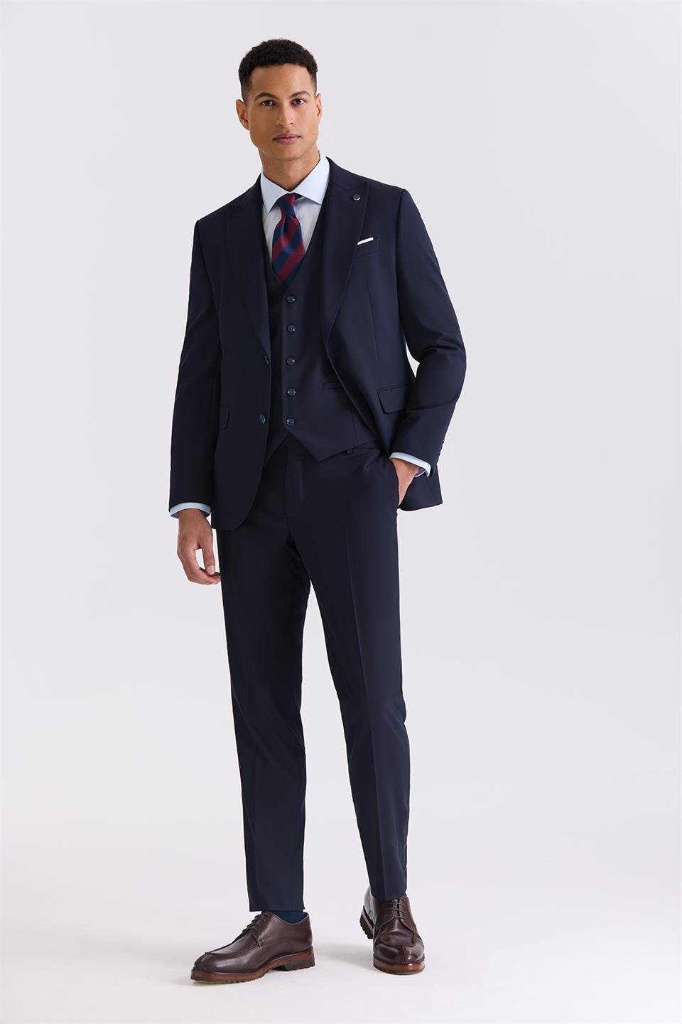 Navy Slim Fit Sharp Collar Vests And Bamboo Suits
