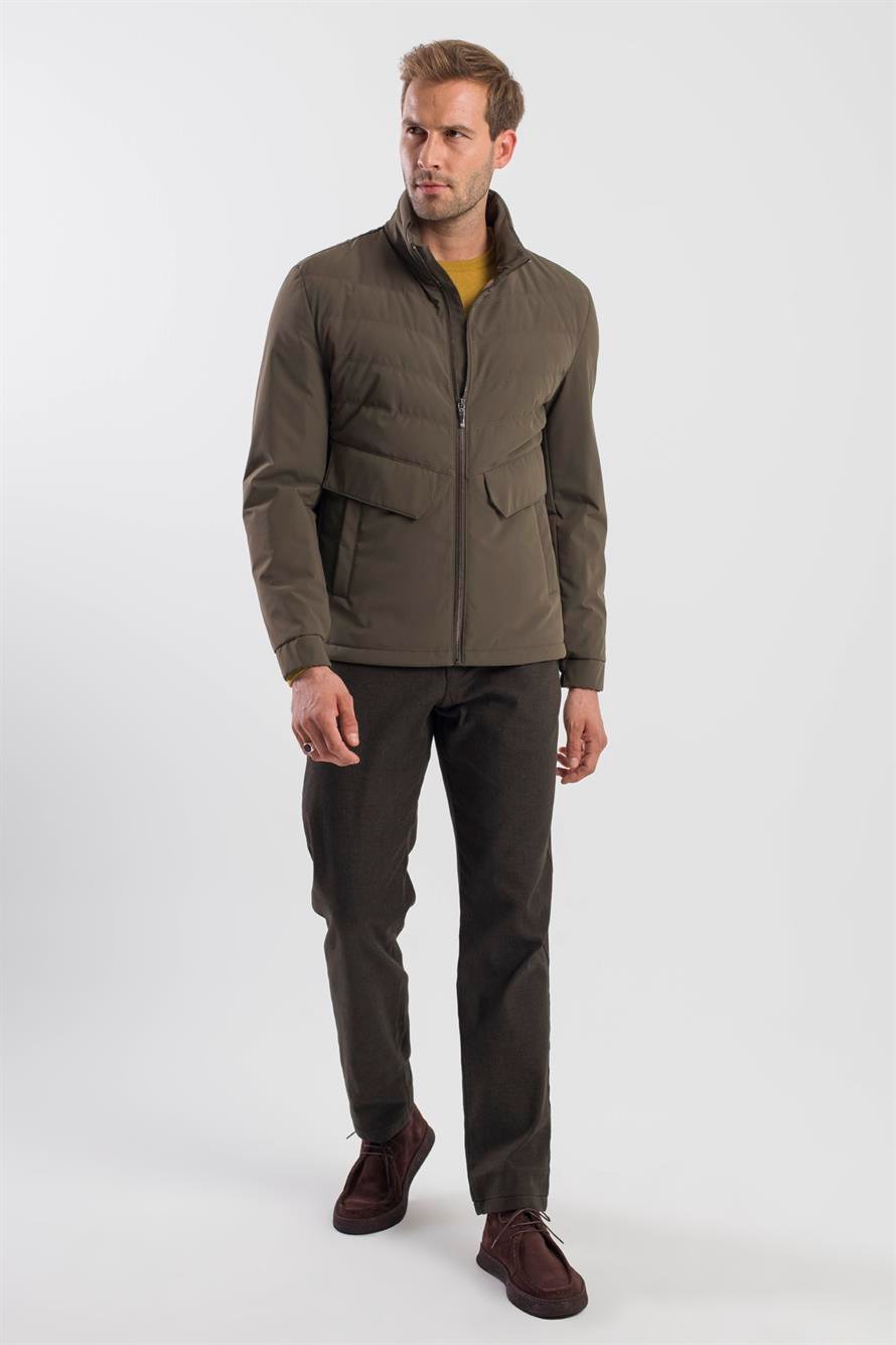 Khaki Comfort Fit With A Straight Collar