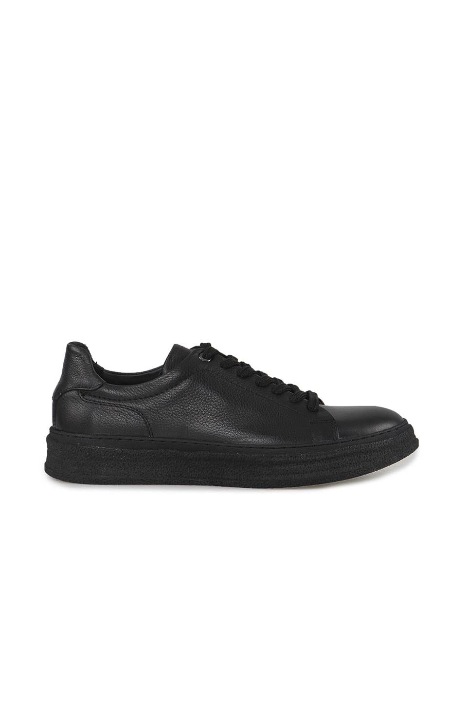 Black 100% Leather Stitched Sole Sneaker Shoes