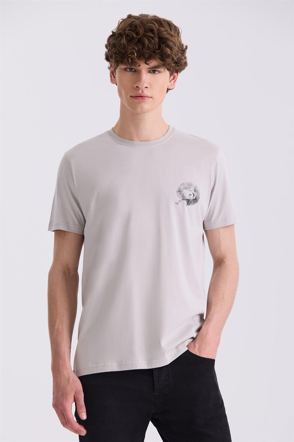 Grey Slim Fit Round Collar T Shirt.
