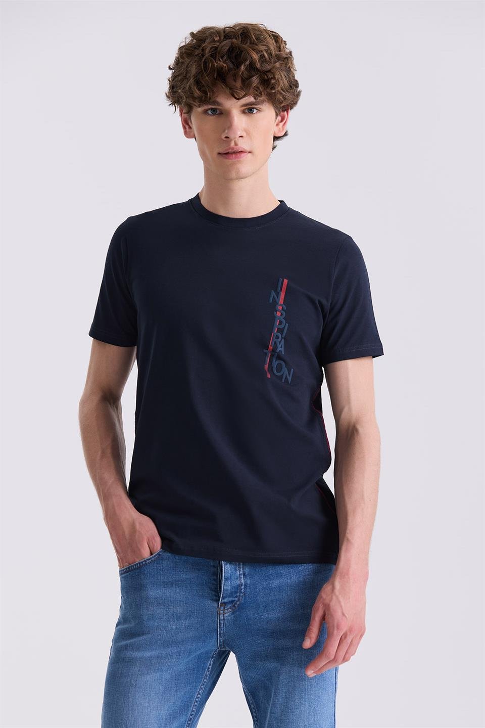 Navy Slim Fit Round Collar T Shirt