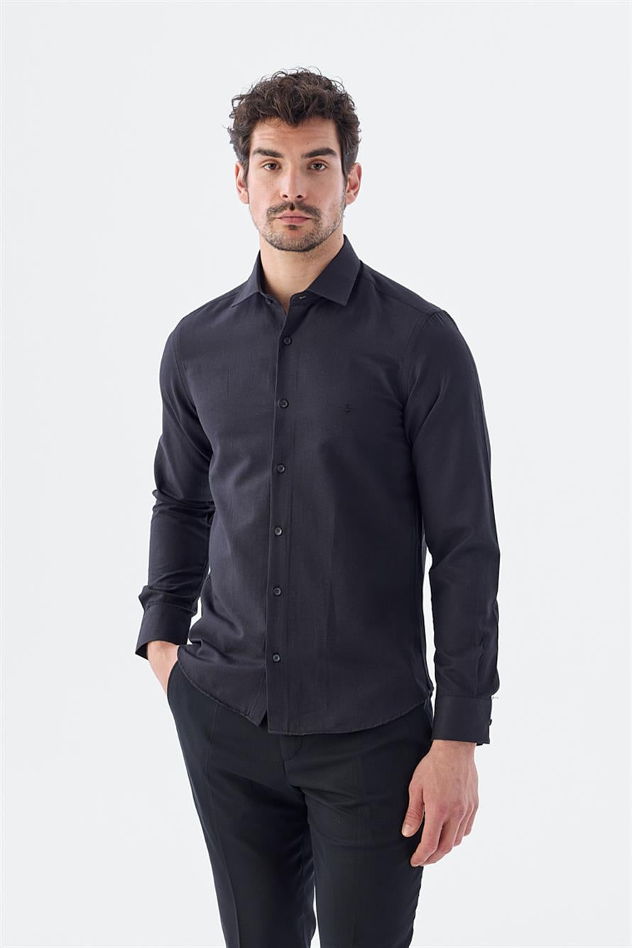 Black Comfort Fit Cotton Shirt