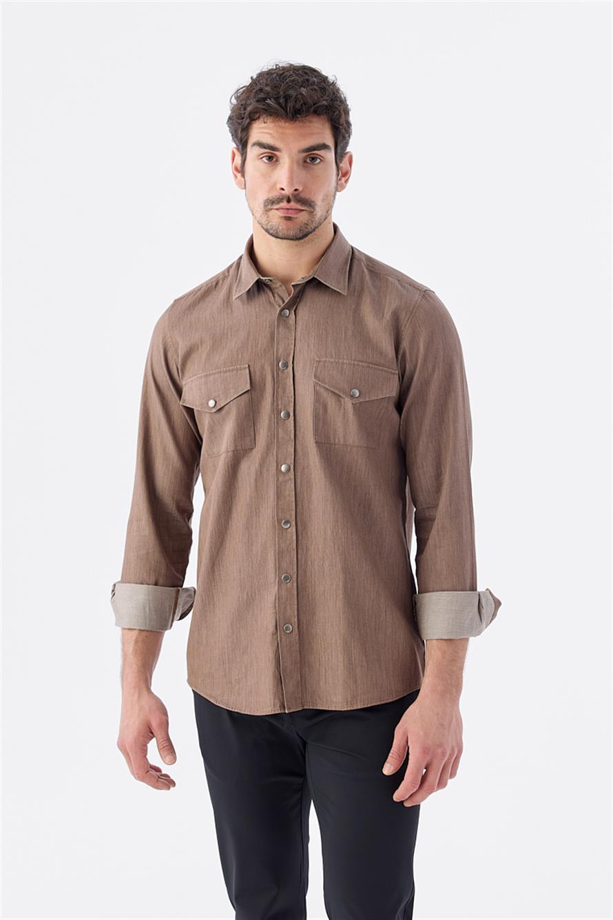 Coffee Comfort Fit Pocket Sized 100% Cotton Jeans Shirt