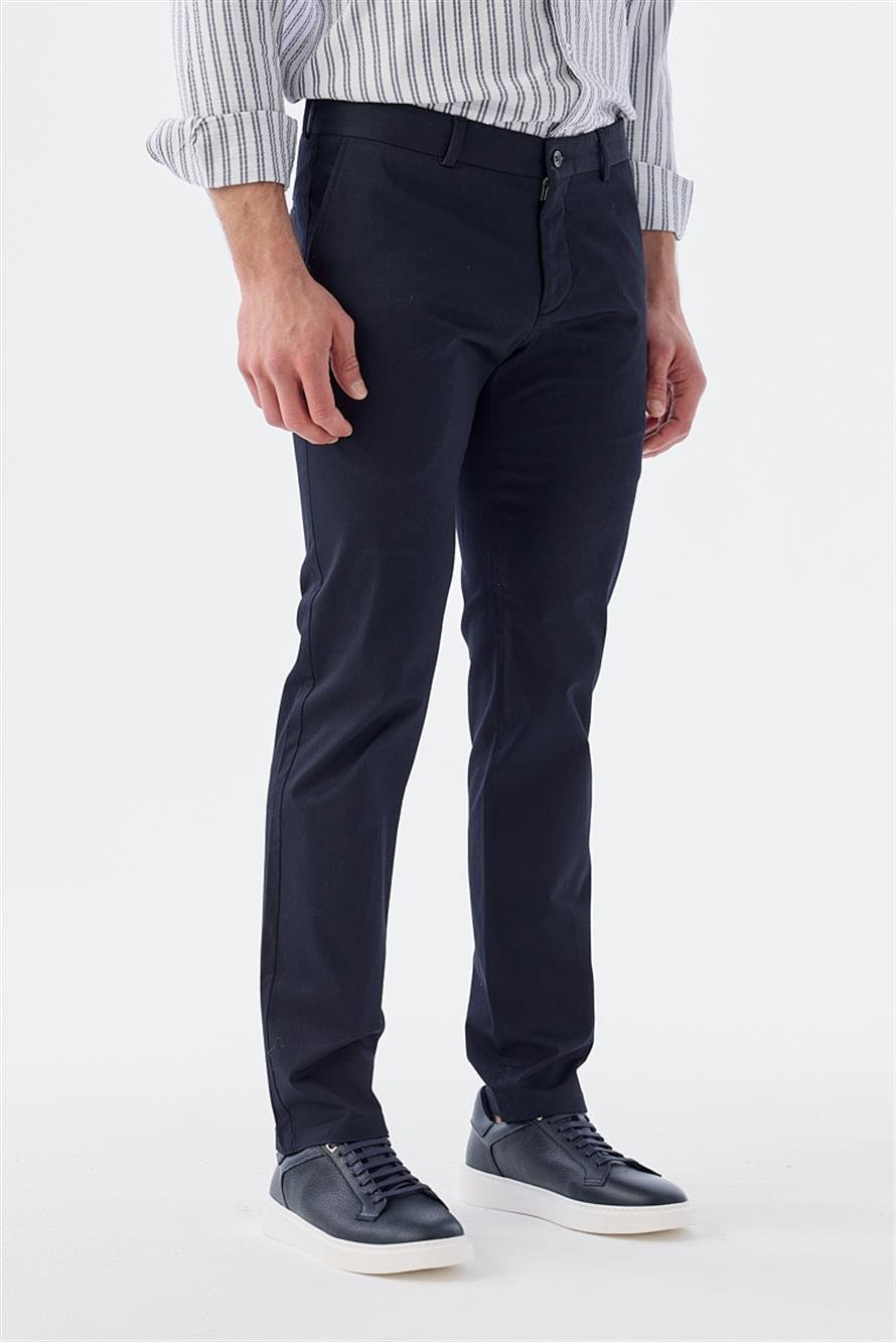 Navy Extra Slim Fit Cotton Canvas Trousers With Side Pockets