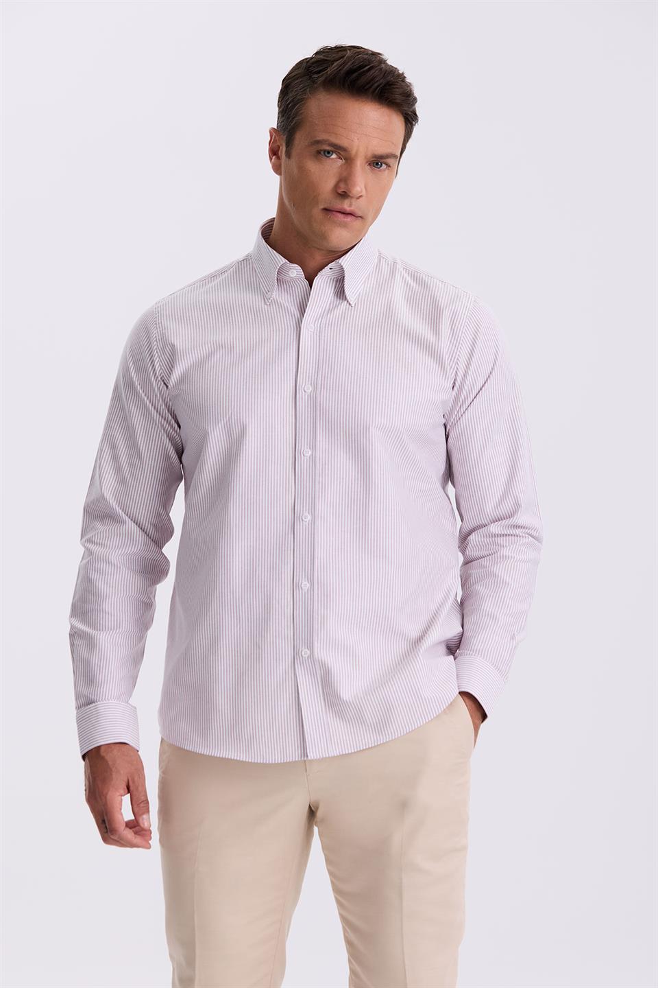 Maroon 100% Cotton Buttoned Collar Comfort Fit Shirt