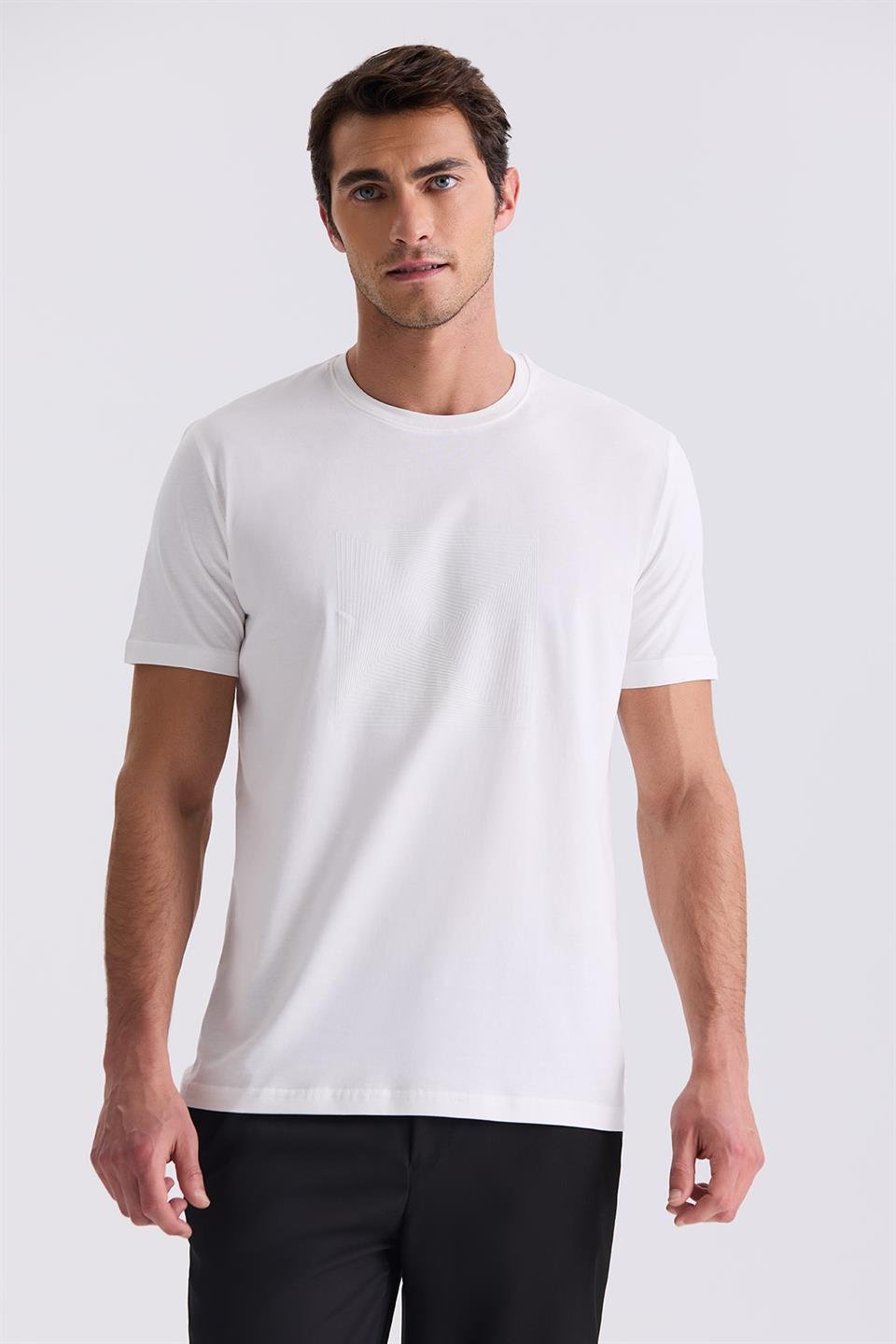 Ecru Slim Fit Round Collar T Shirt