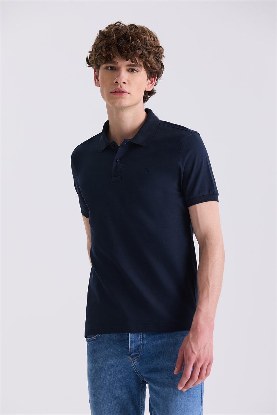 Navy Slim Fit Polo Collar T Shirt