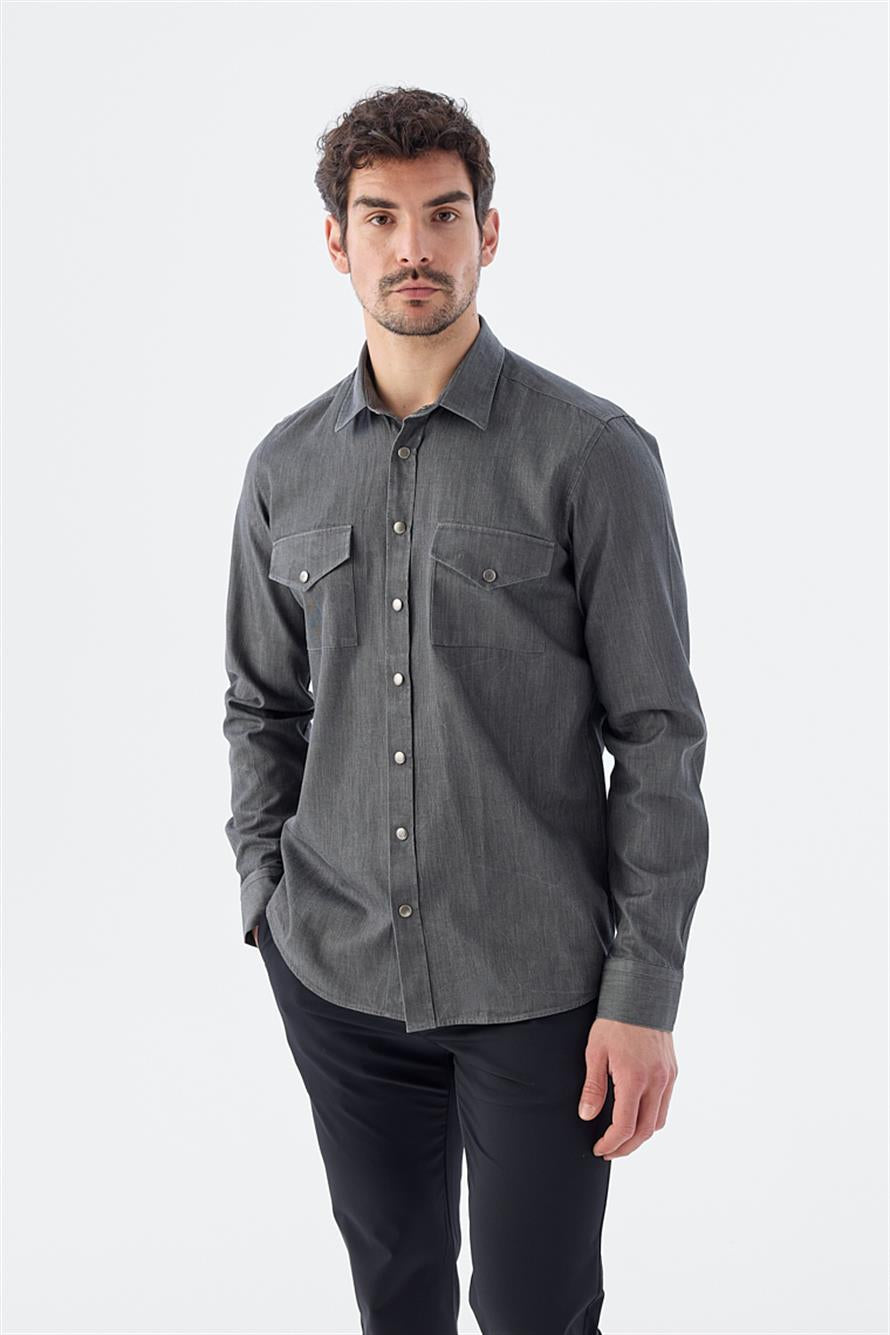 Black Comfort Fit Pocketed 100% Cotton Jeans Shirt