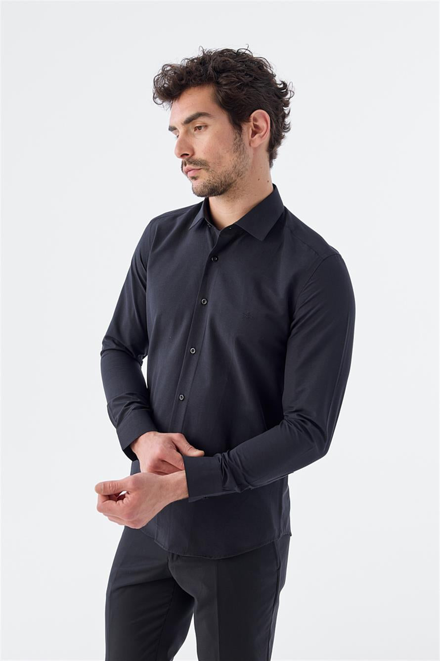 Black Slim Fit Italian Collar Long Sleeve Classical Tie With A Cotton Shirt
