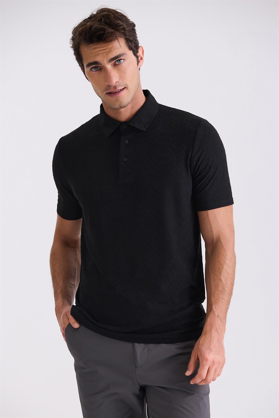 Black Slim Fit Polo Collar T Shirt