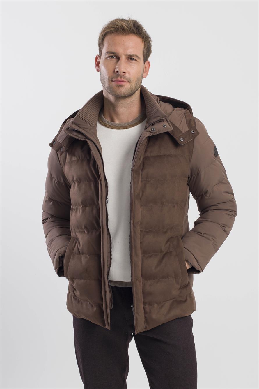 Coffee Comfort Fit Hooded Bloated Jacket.