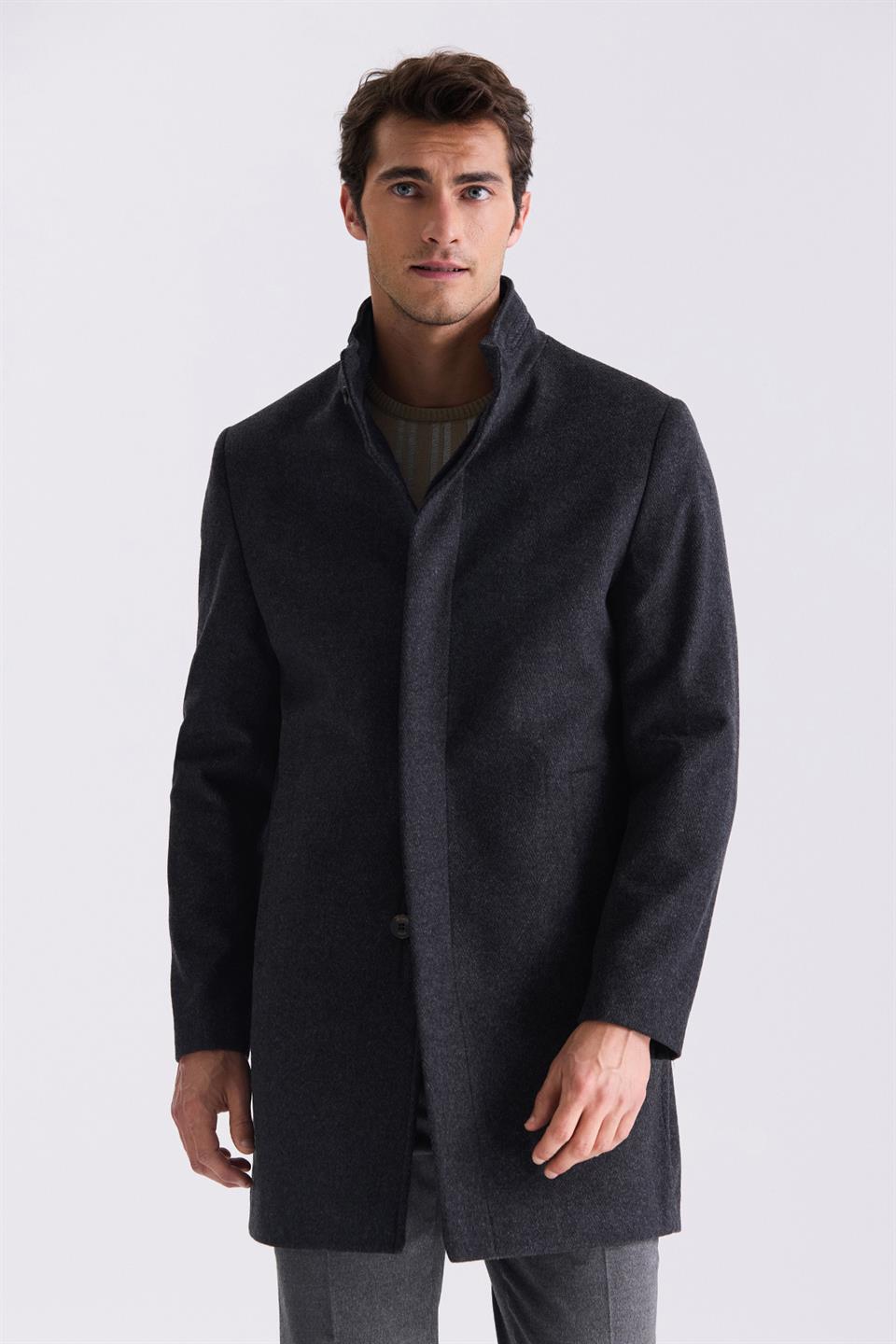 Smoked Slim Fit Straight Collar Fish Back With Patterned Wool Sports Jacket