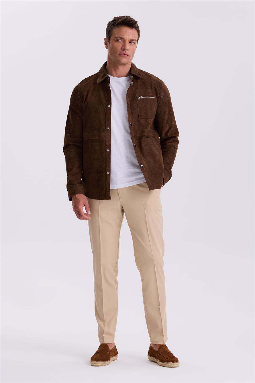 Coffee Comfort Fit Baby Collar 100% Leather Jacket