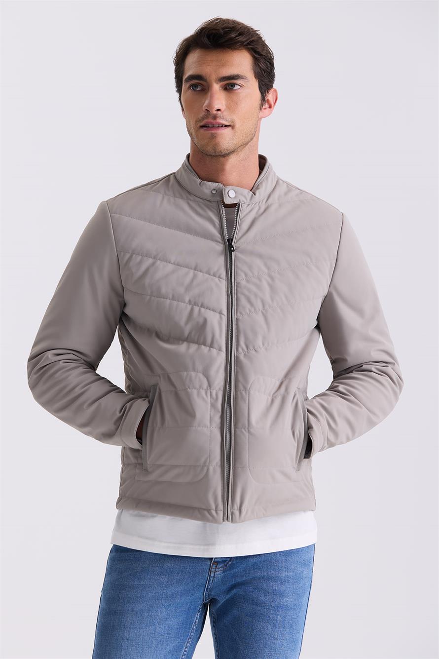 Stone Comfort Fit High Collar Front Locked Seasonal Jacket