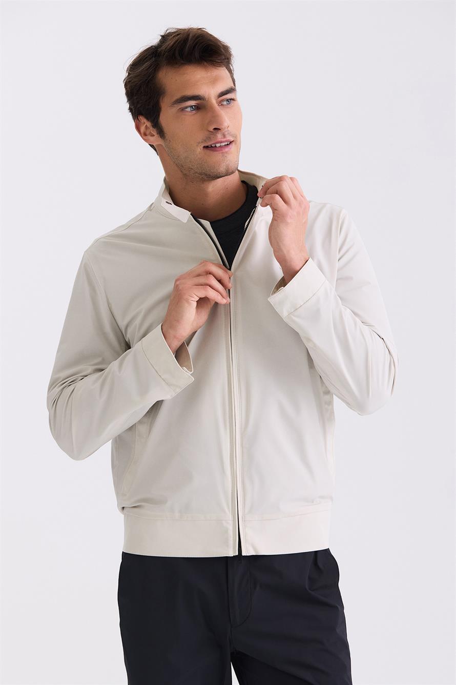 Stone Comfort Fit High Collar Front Locked Seasonal Jacket