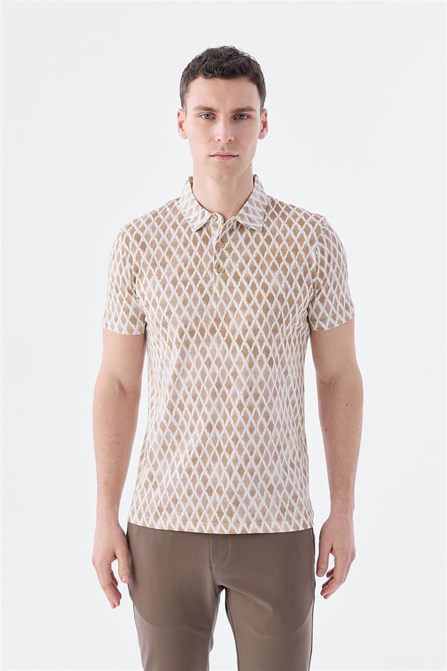 Polo Collar with Beige Slim Fit Pattern