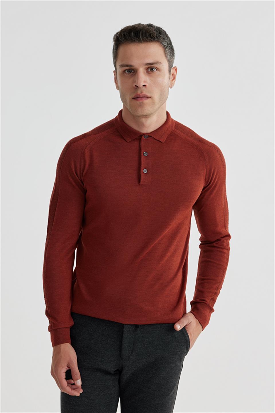 Tile Slim Fit Polo Collar Knitted With Wool Pattern