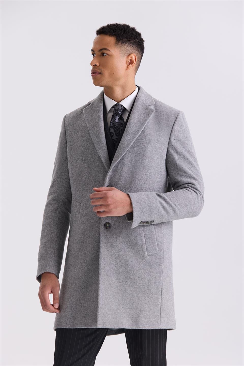 Gray Comfort Fit Single Collar Side Pocket Collar Jacket