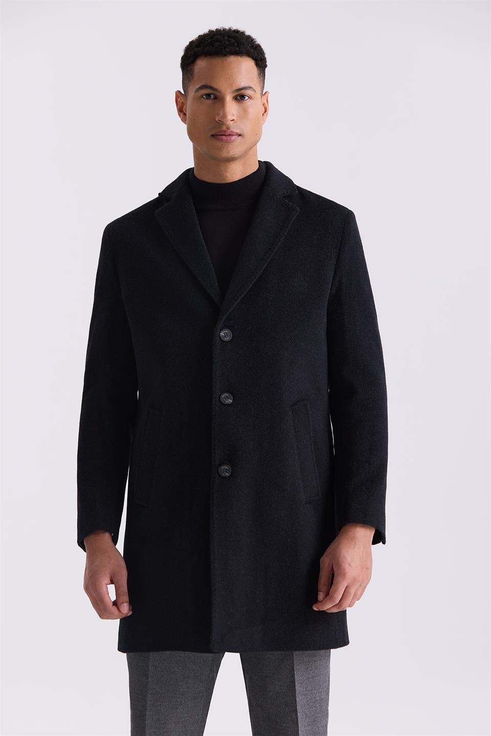 Black Comfort Fit Single Collar Side Pocket Collared Jacket