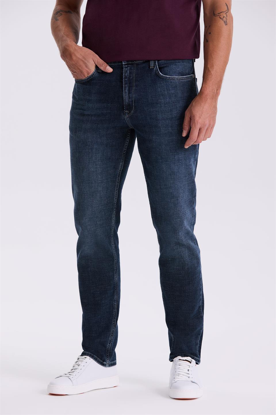 Navy Slim Fit Washable Worn Cotton Narrow Waisted Jeans