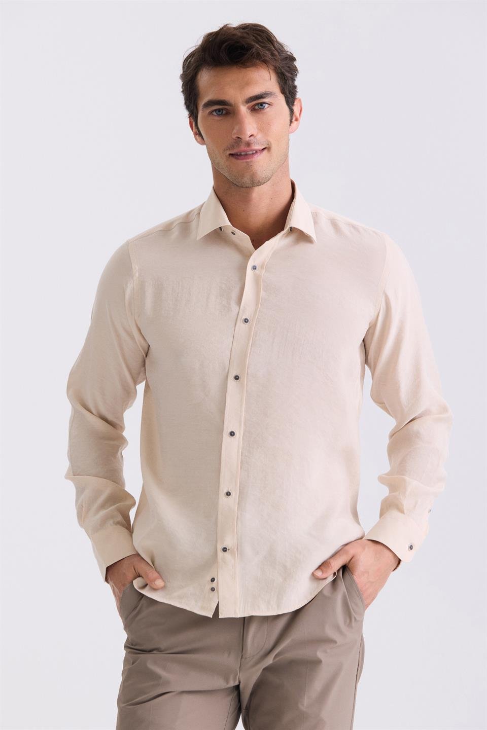 Beige Comfort Fit Collar Shirt