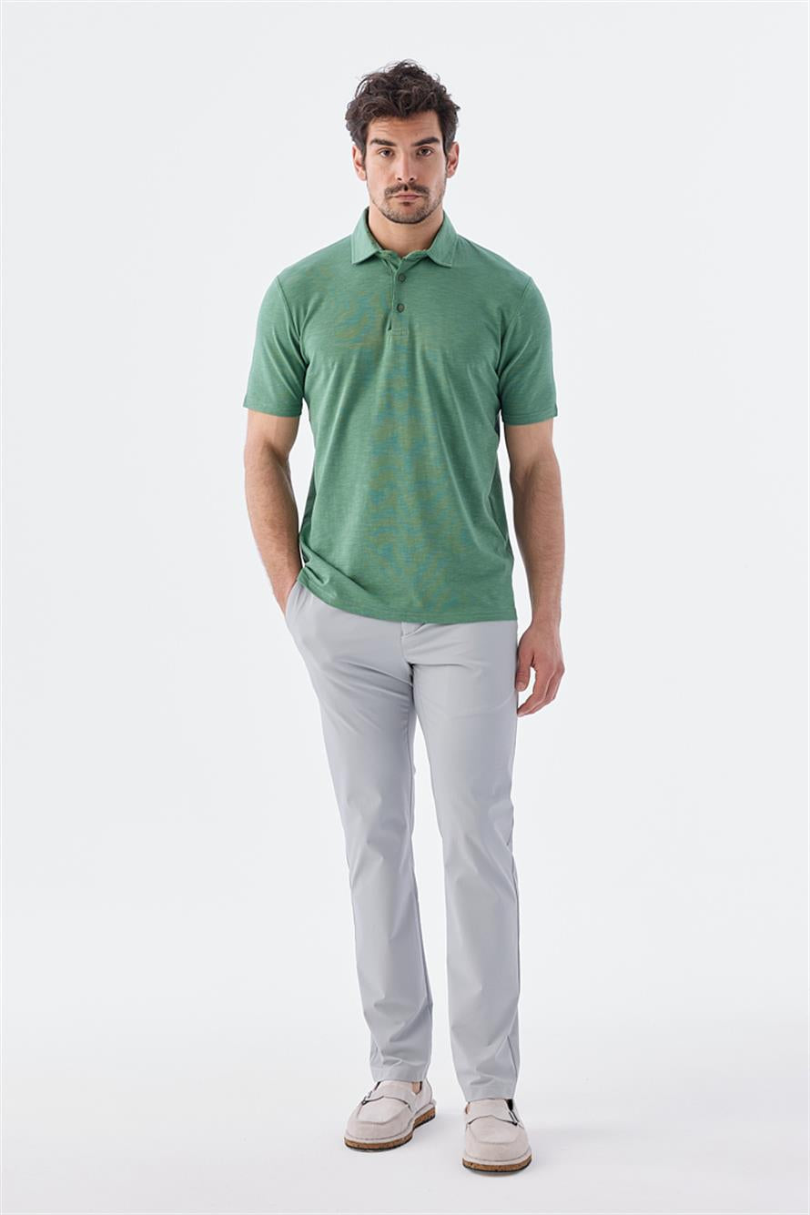 Green Button Detailed Slim Fit Polo Collar T Shirt