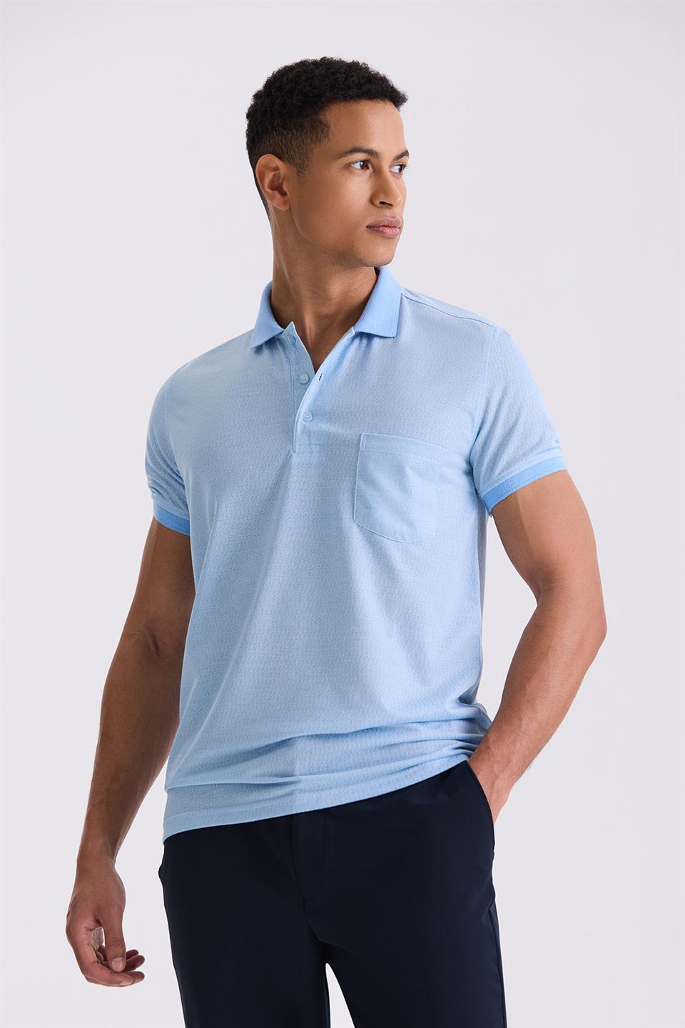 Blue Fit Classic Pocketed Polo Collar T Shirt