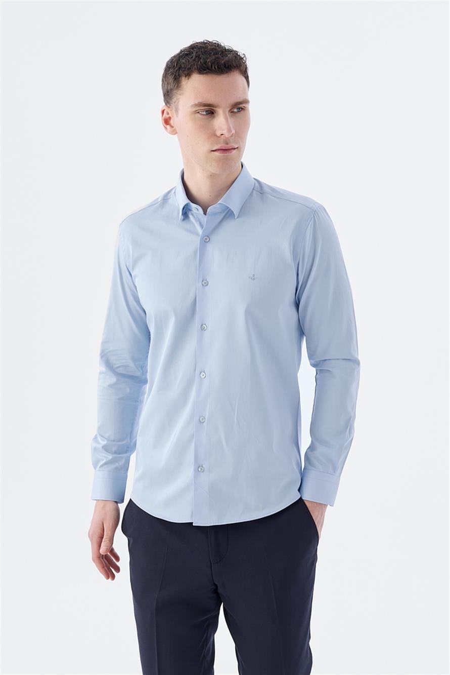 Blue Slim Fit Italian Collar Long Sleeve Classical Tie 100% Cotton