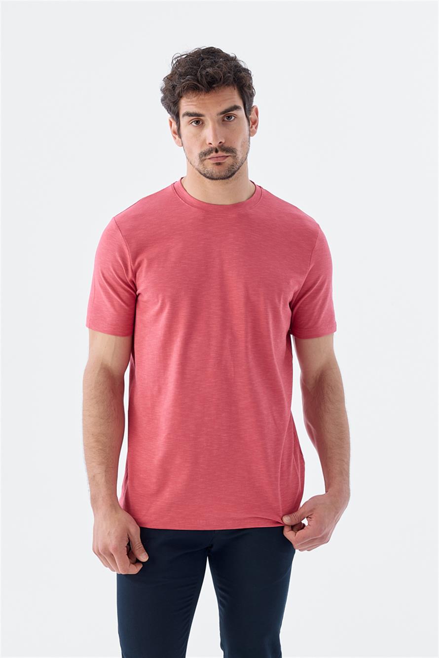 Dried Rose Slim Fit Round Collar T Shirt