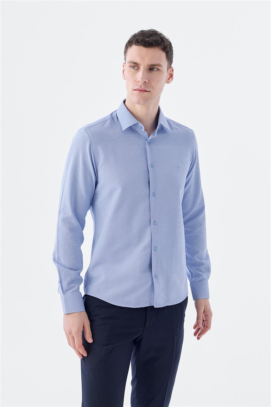 Blue Comfort Fit Cotton Shirt