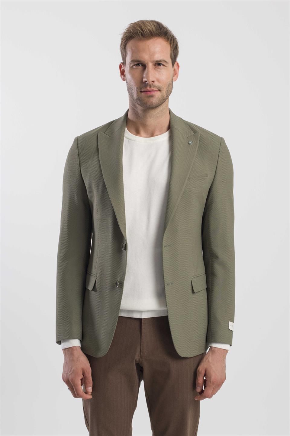 Sharp Collar Jacket With Khaki Slim Fit Design