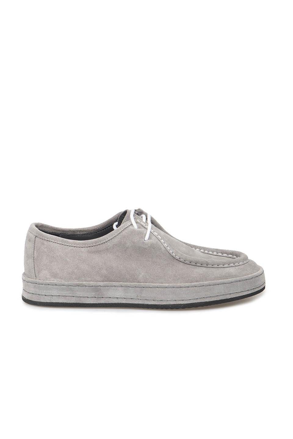 Grey 100% Leather Laced Casual Suede Shoes