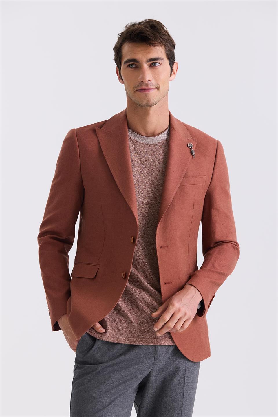 Slim Fit Sharp Collar Linen Sports Jacket