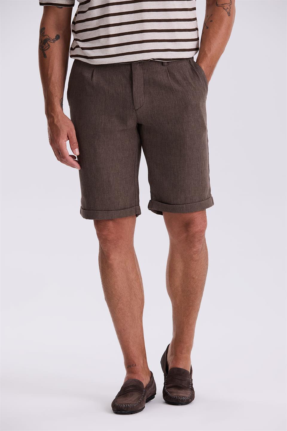 Coffee Comfort Fit Linen Comfort Cut Double Sleeved Shorts