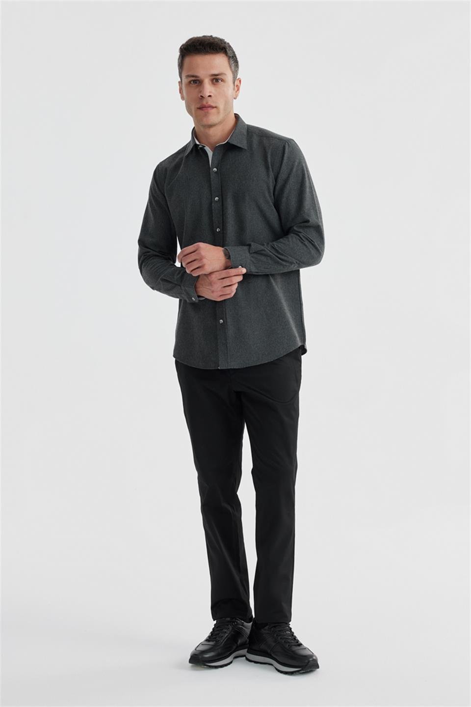Anthracite Comfort Fit Collar Shirt With Hidden Button