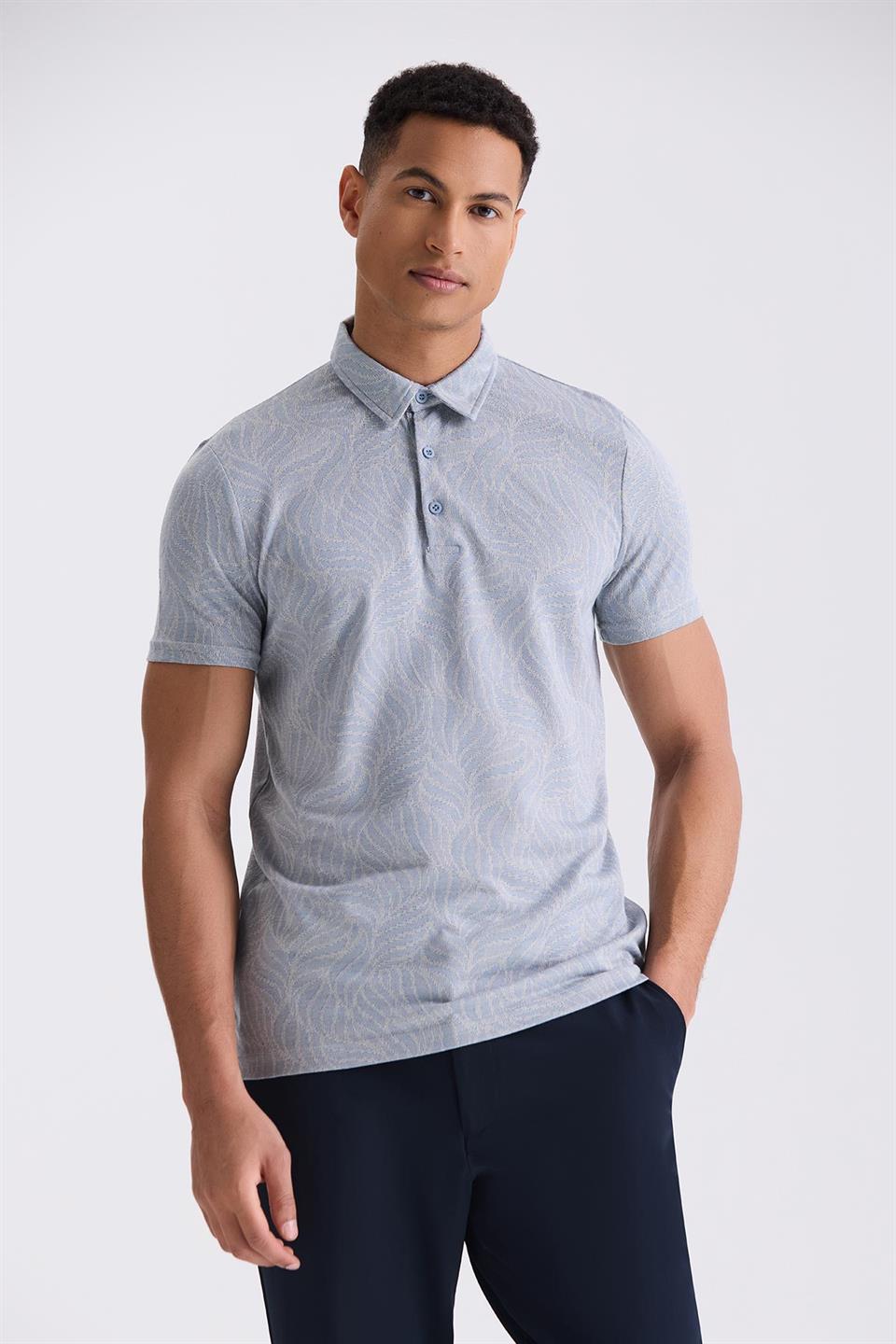 Blue Slim Fit Patterned Shirt Collar T Shirt