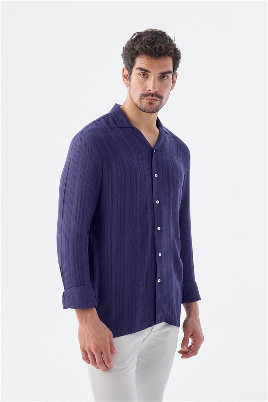 Saxon Classic Fit Cutaway Collar Striped 100% Cotton Bohem Shirt