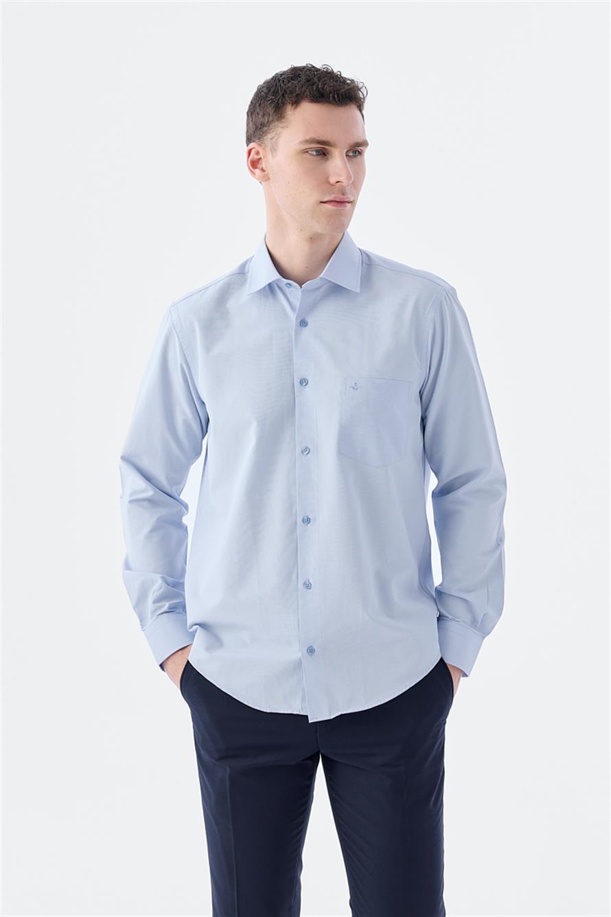 Blue Classic Fit Italian Collar Long Sleeve Classic Tie