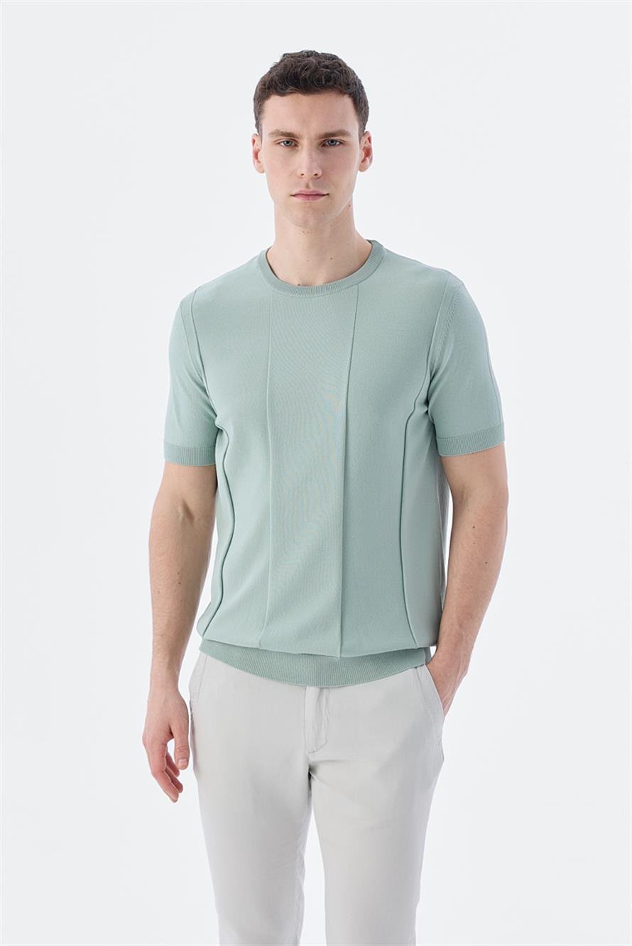Mint Slim Fit Round Collar Knitted T Shirt