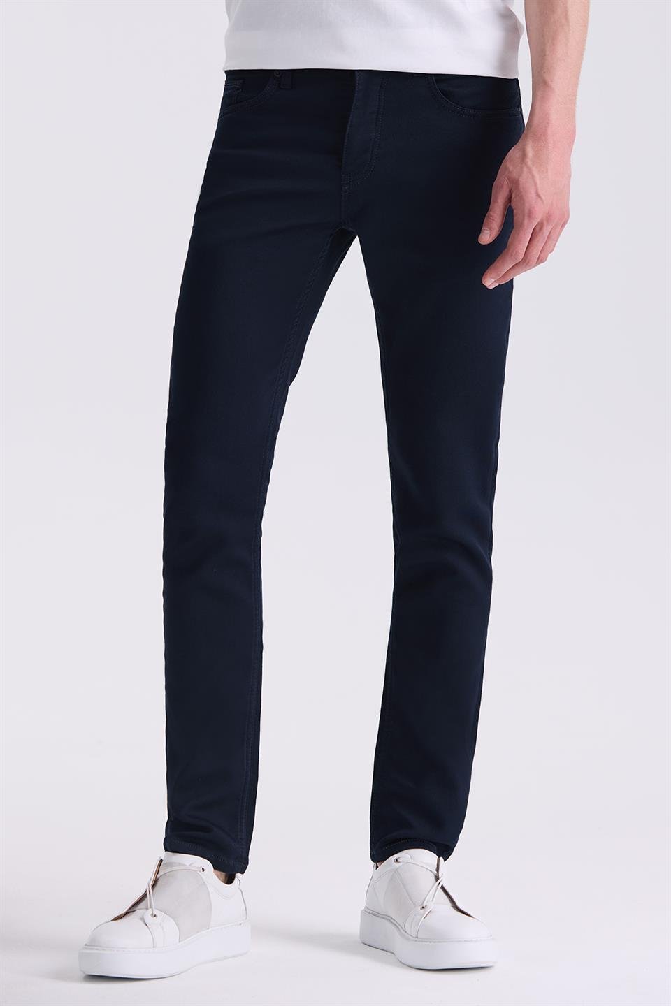 Navy Slim Fit Cotton Jeans And Coat Trousers