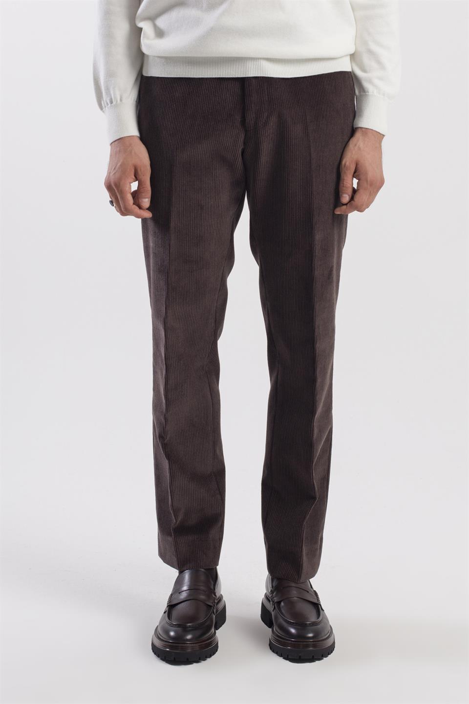 Coffee Regular Fit 100% Cotton Velvet Trousers