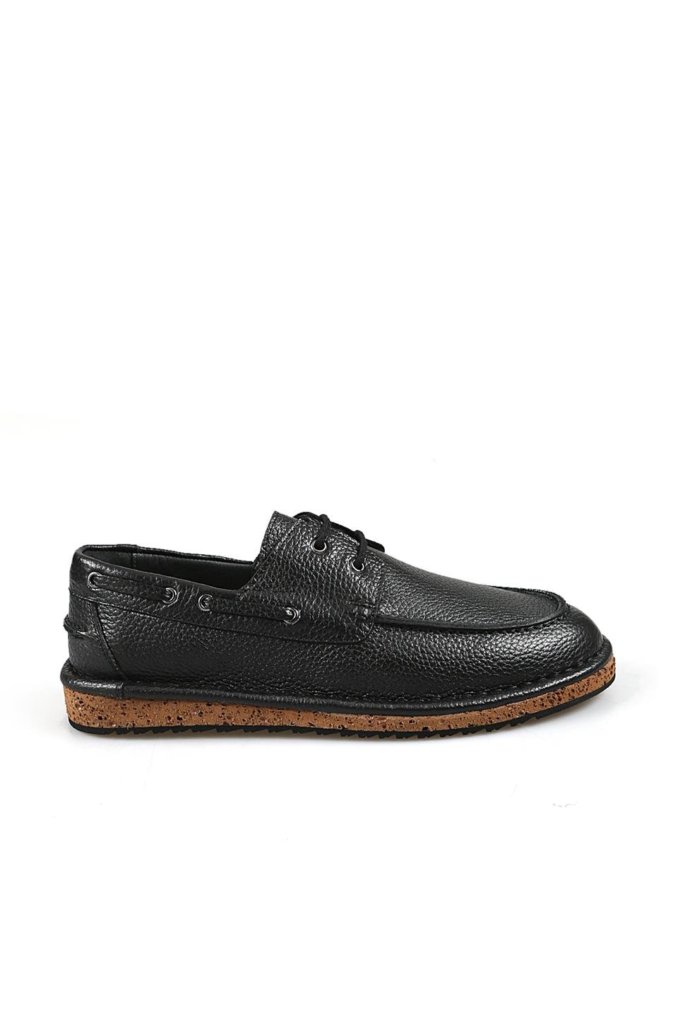 100% Black Leather Laced Eva Sole Casual Shoes
