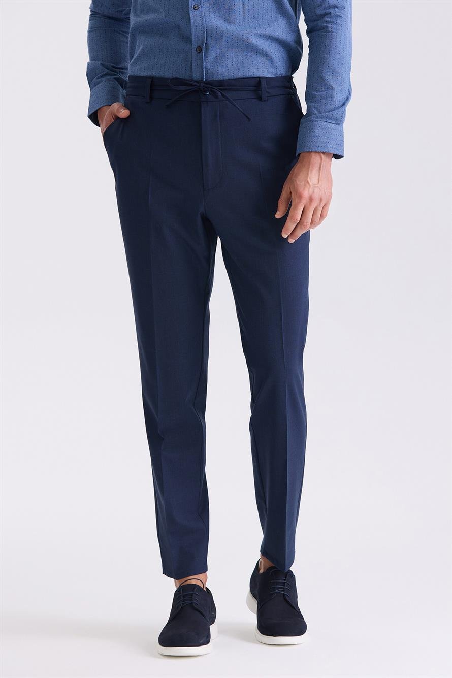 Navy Comfort Fit Elastic Sports Trousers