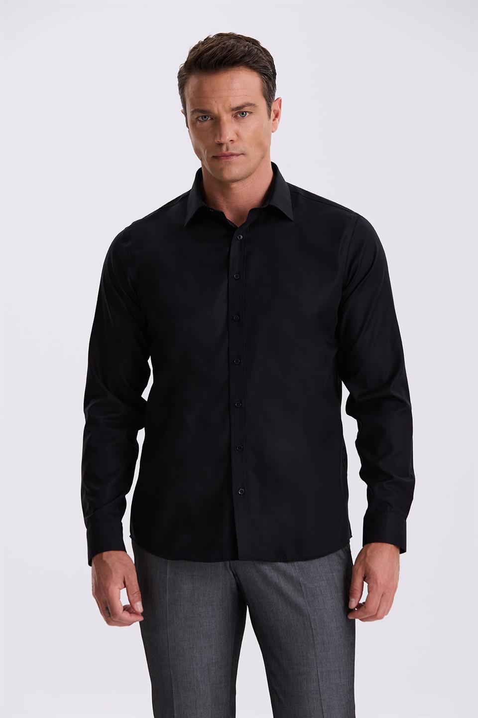Black Comfort Fit 100% Cotton Non-Iron Shirt
