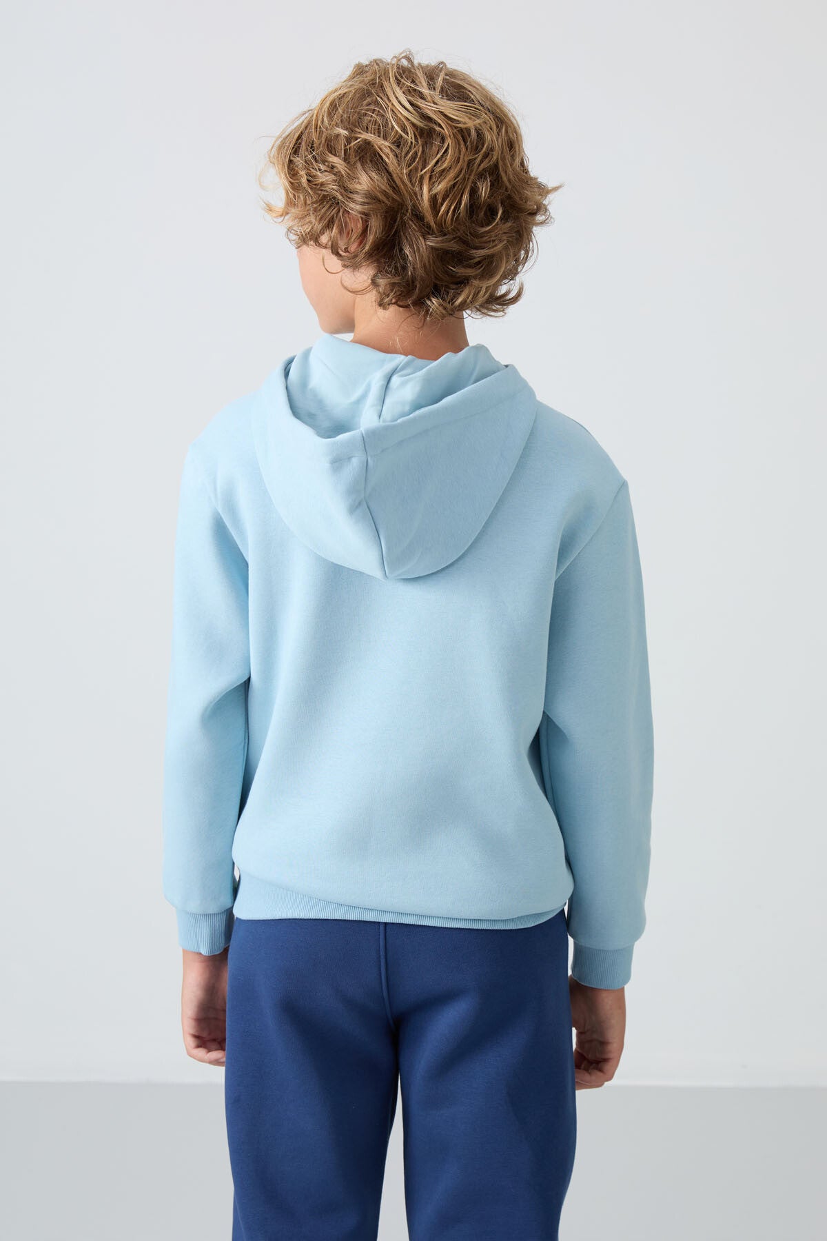 Light Blue Cotton Thick Fleece-Lined Soft Textured Standard Fit Embroidered Boys' Sweatshirt - 11244