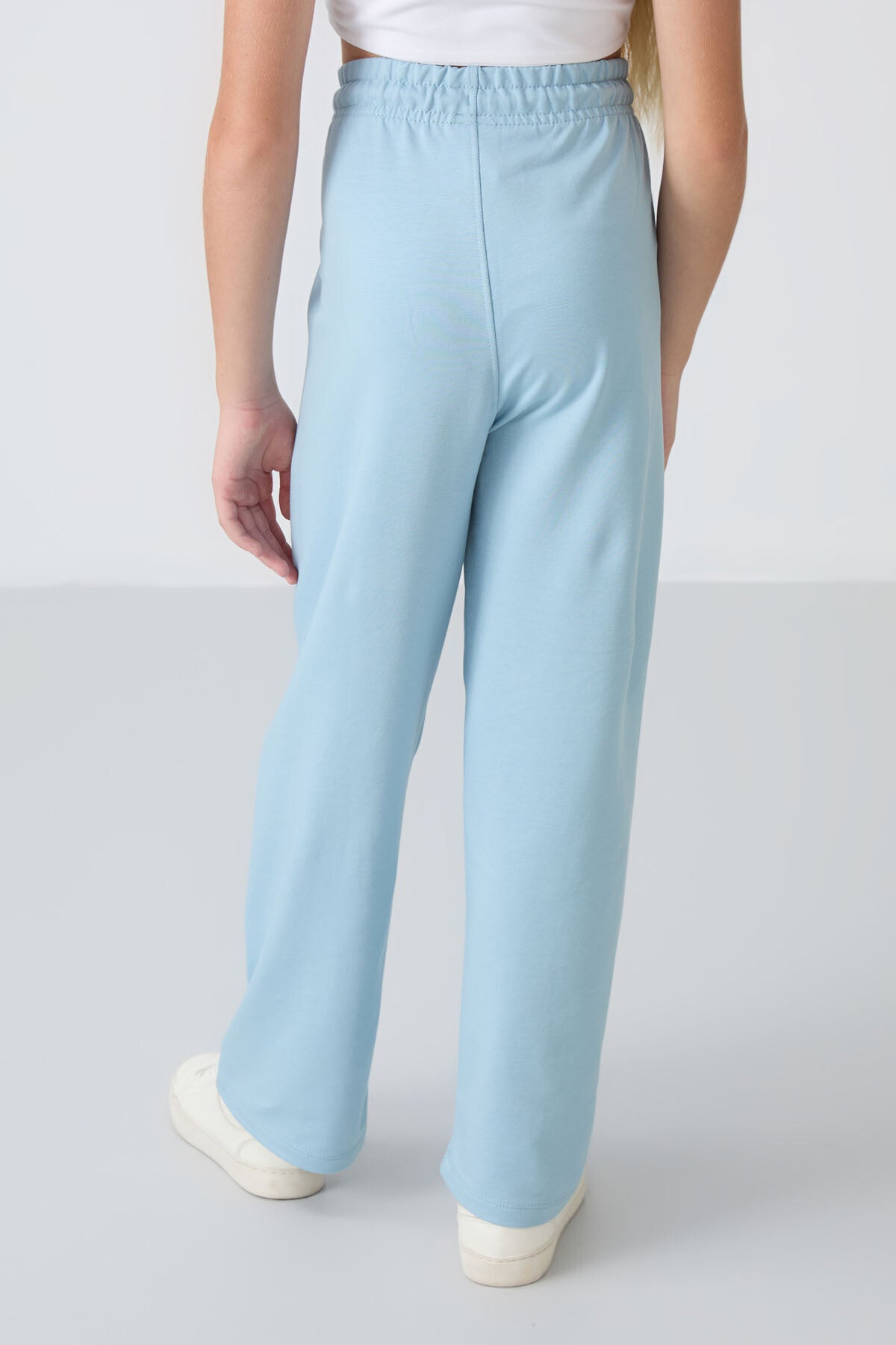Light Blue Pocketed Front Seam Detailed Wide Leg Girls' Tracksuit Bottom -75144