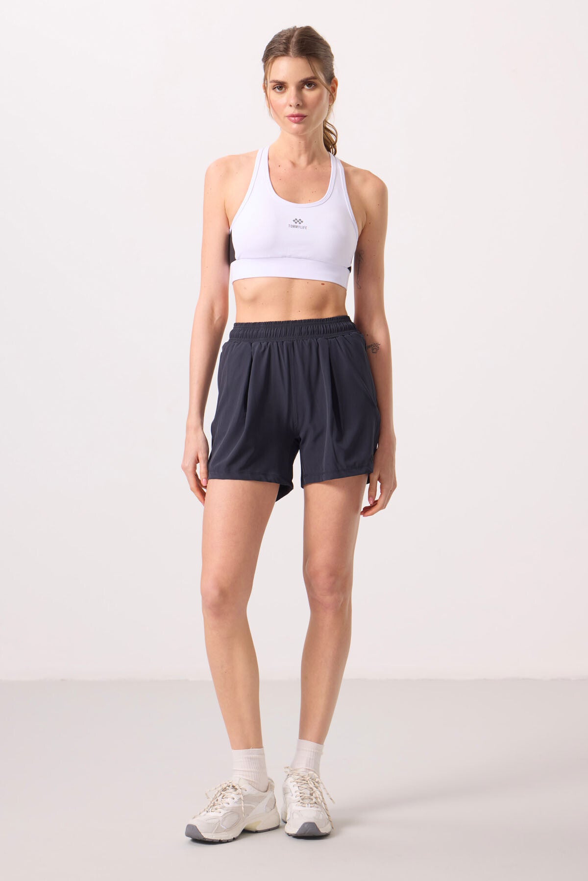 Anthracite Polyester Hidden Pocket Zippered Comfort Fit Women's Shorts - 91014