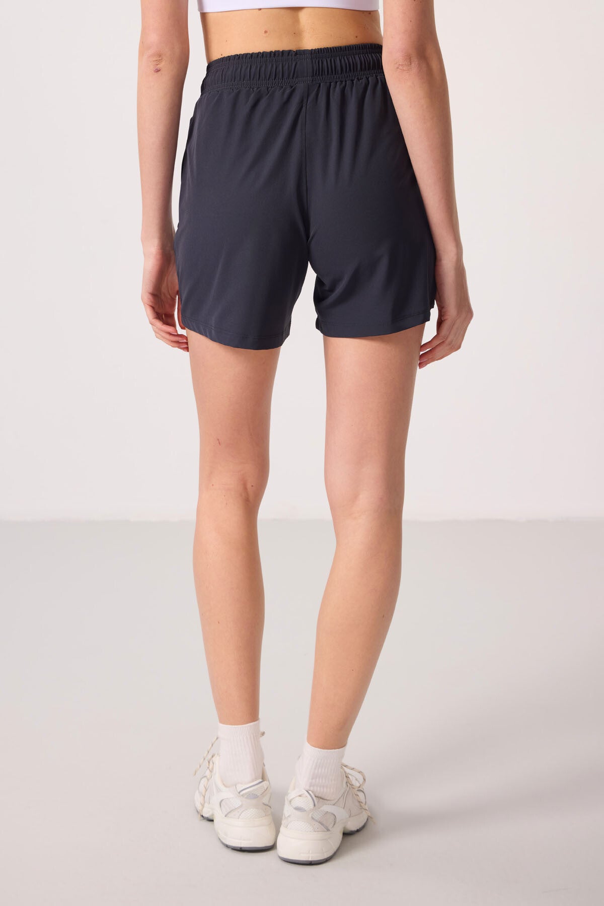 Anthracite Polyester Hidden Pocket Zippered Comfort Fit Women's Shorts - 91014