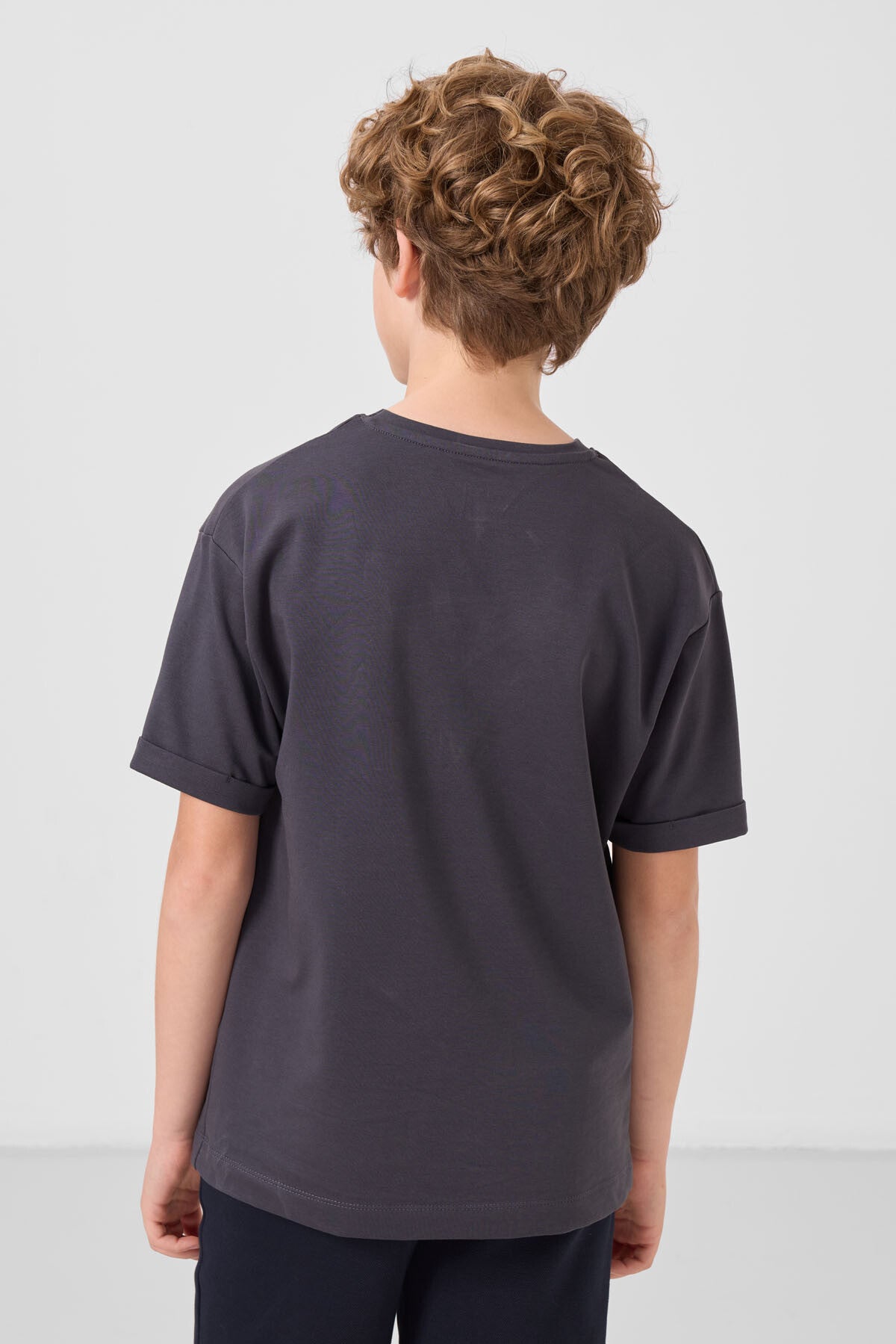 Anthracite cotton soft fabric oversize printed boys T-Shirt - 11301
